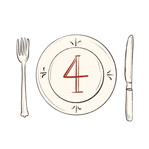 hand-drawn plate and silverware with a number 4 written on the plate
