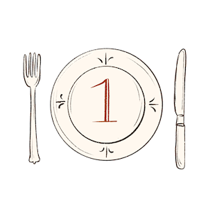 hand-drawn plate and silverware with a number 1 written on the plate