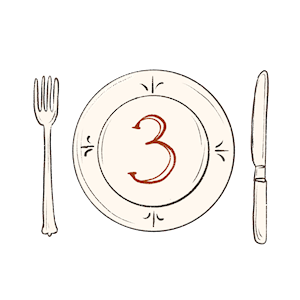 hand-drawn plate and silverware with a number 3 written on the plate