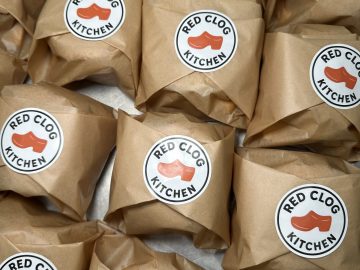 Breakfast Sandwiches Breakfast Sandwiches wrapped up Red Clog Kitchen packaging